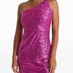 Express Sparkling Pink Sequin One Shoulder Gown